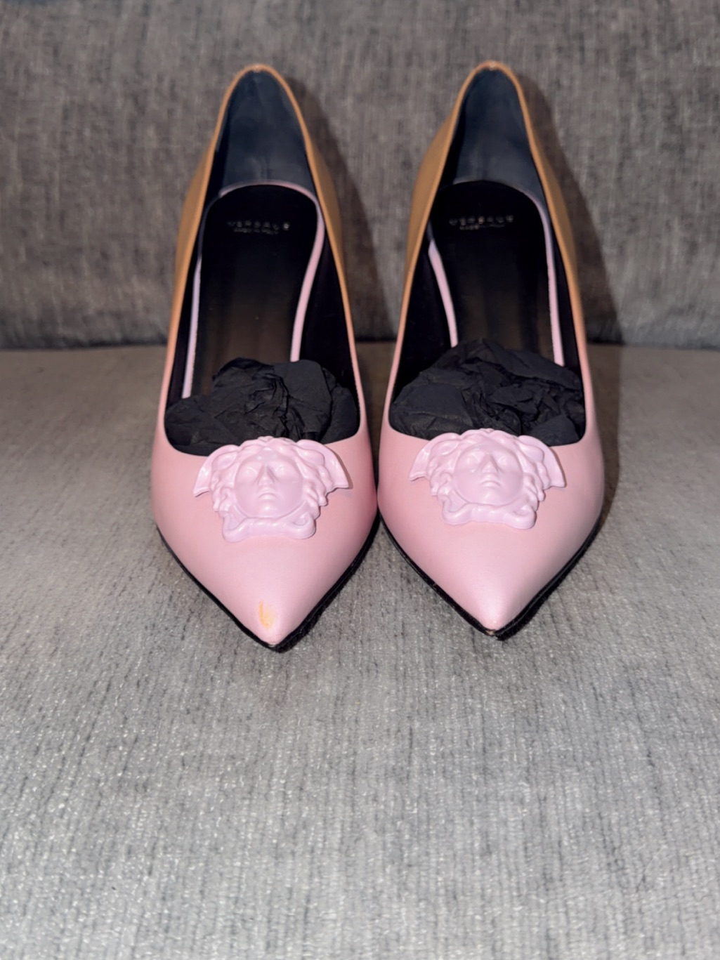Versace Pink And Tan Medusa Pointed-Toe Pumps